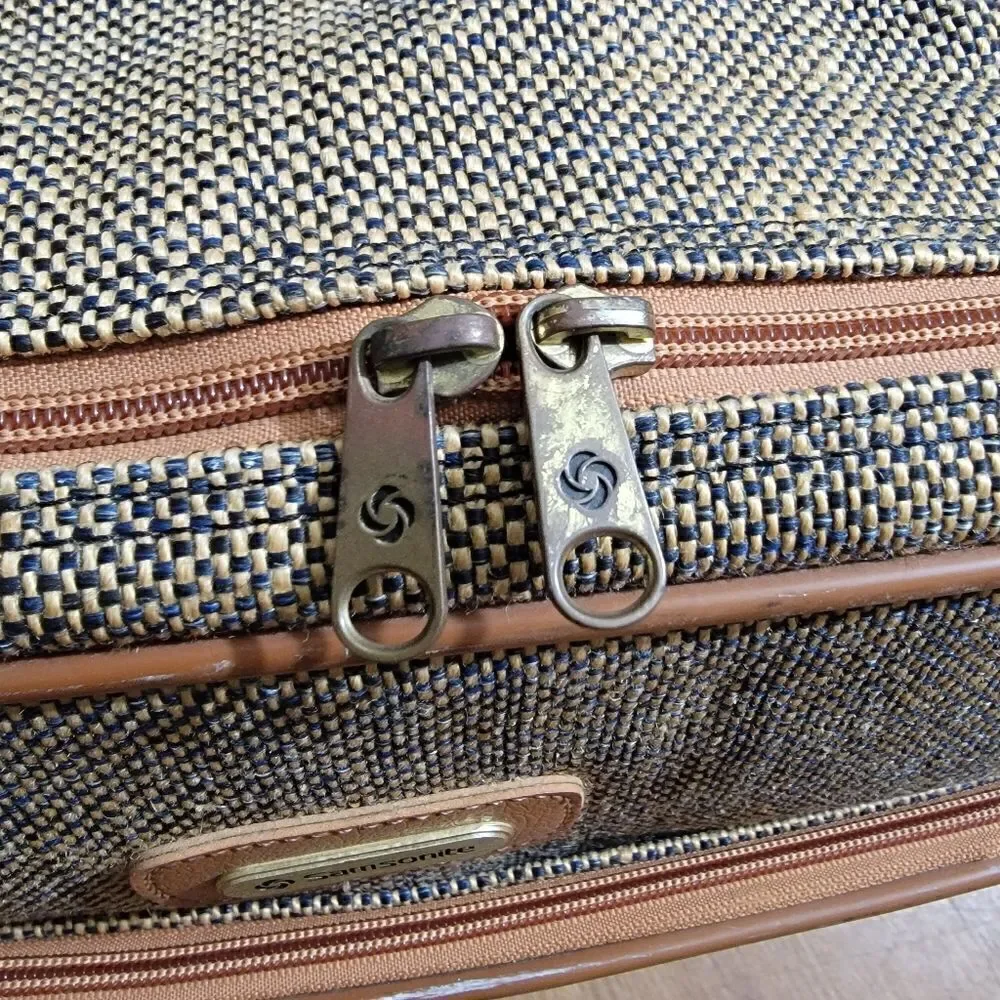 Samsonite Vintage Travel Bag Luggage Corduroy Leather Made in Korea Brown Tan